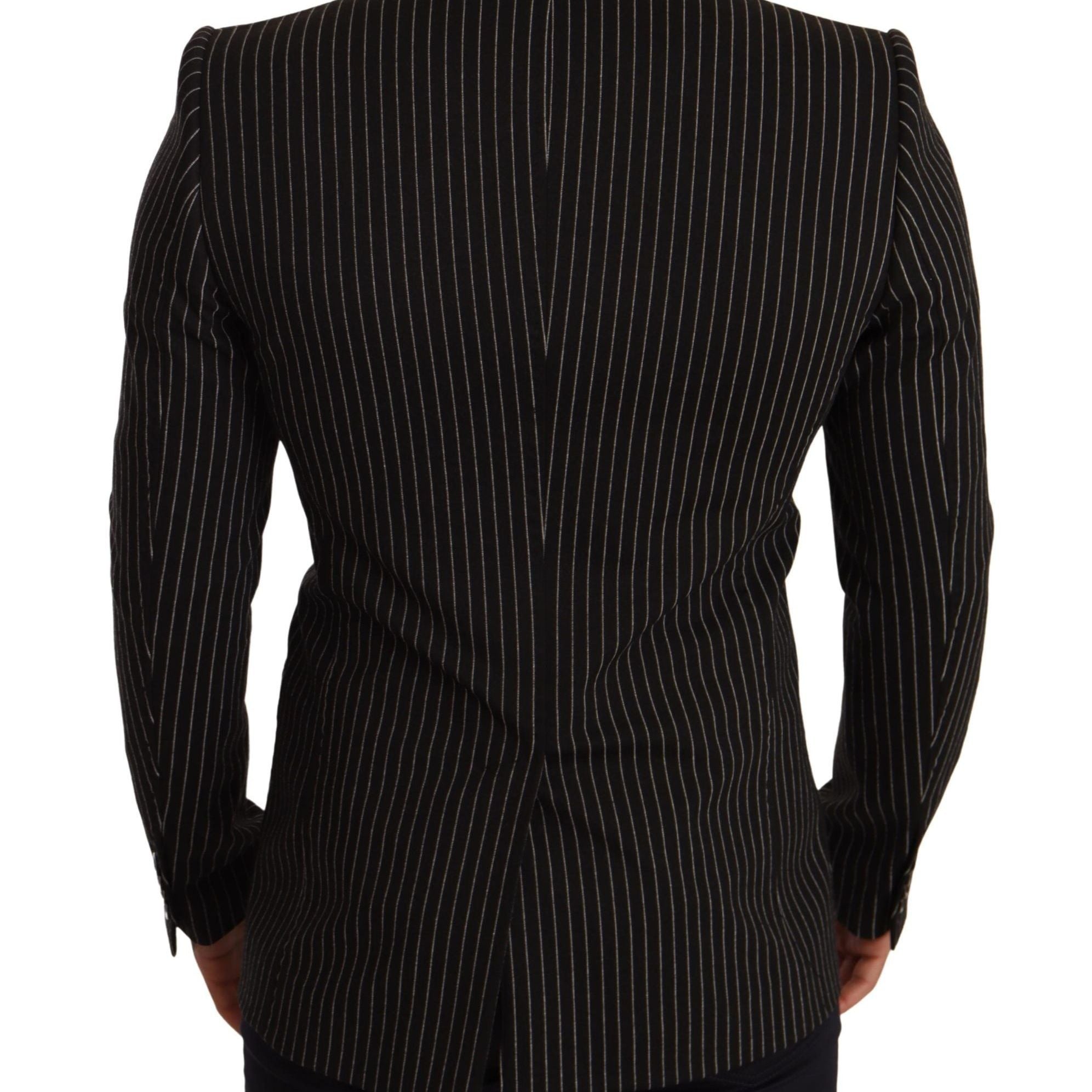 Dolce & Gabbana Black White Striped Slim Fit Coat Blazer