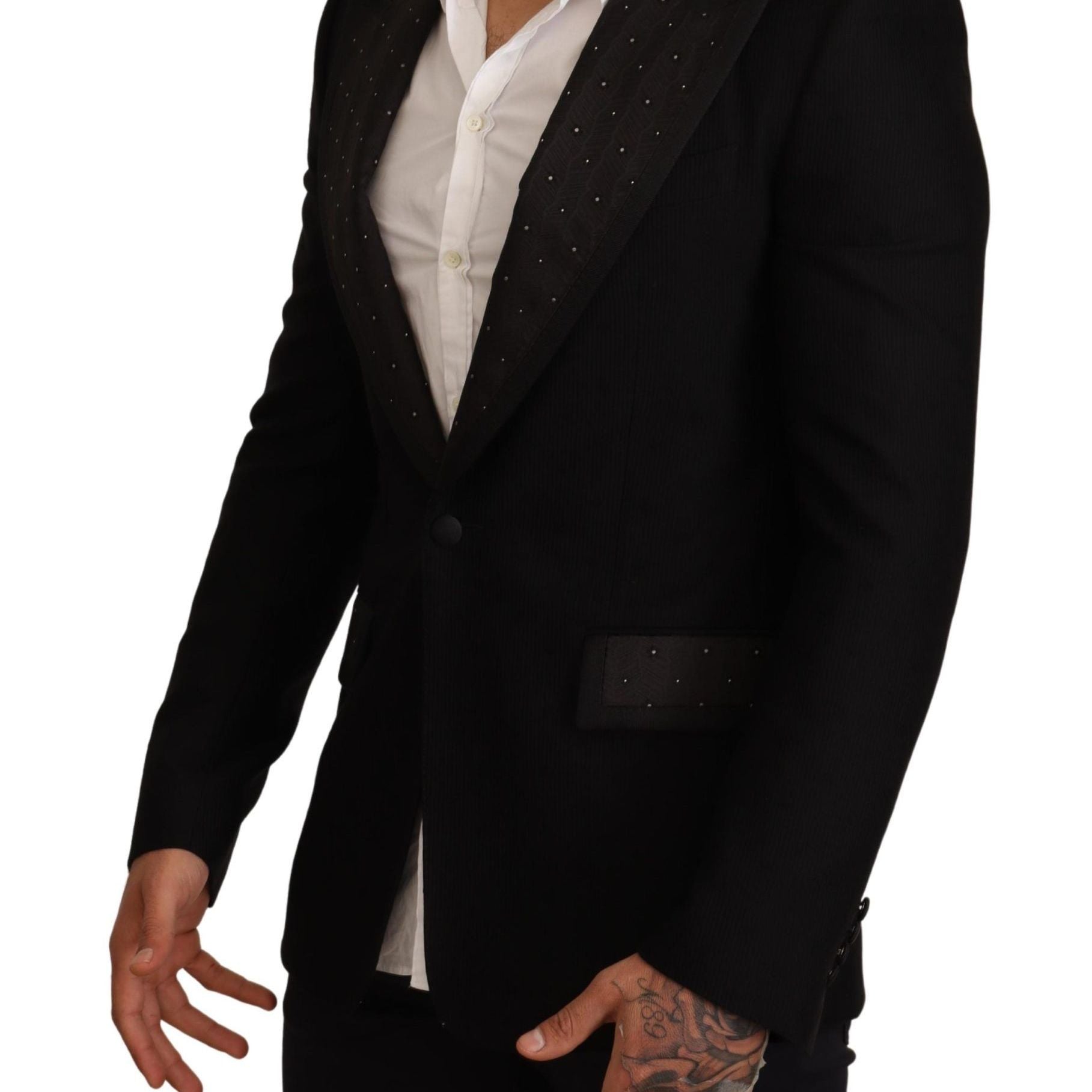 Dolce & Gabbana Black Wool Slim Fit Coat Blazer Jacket