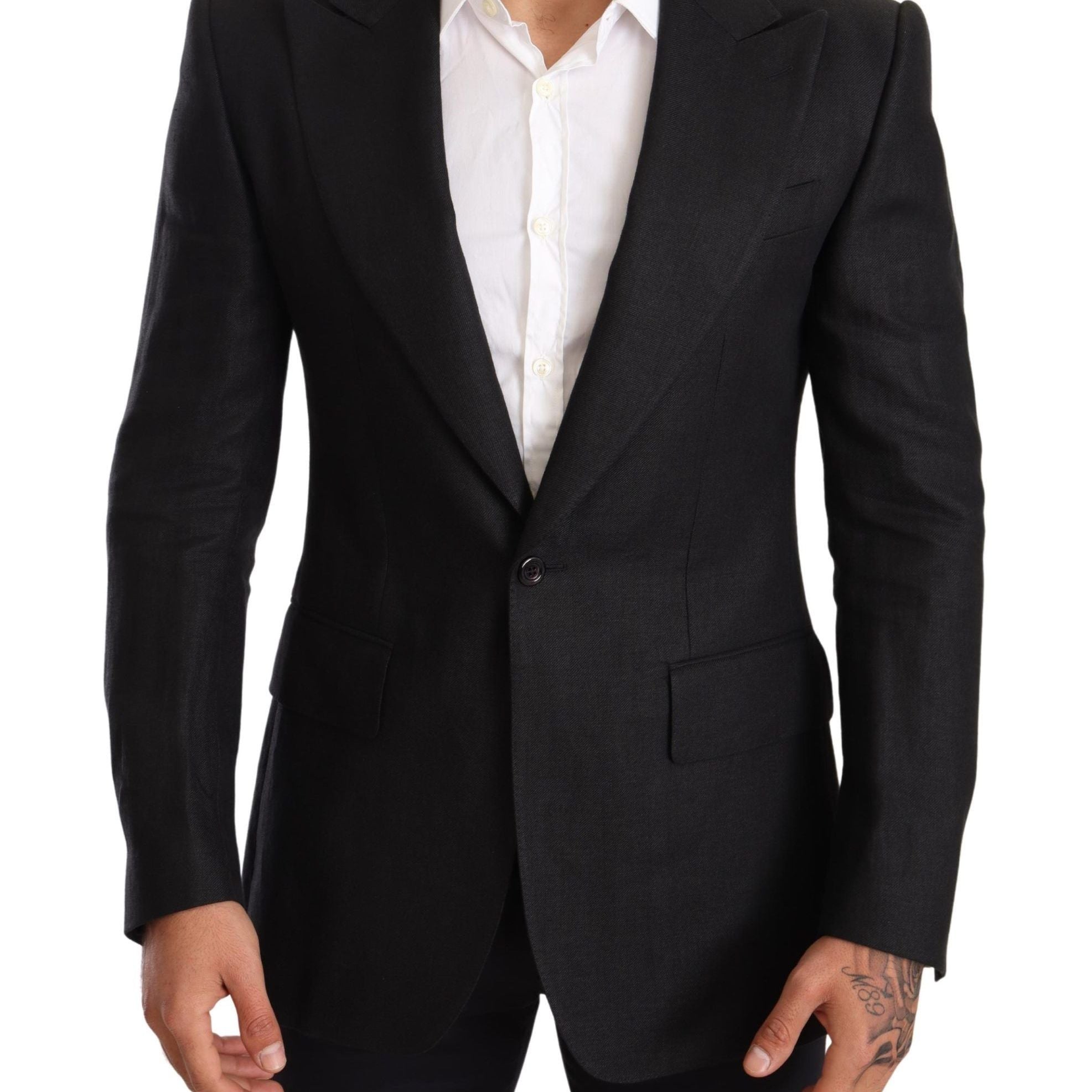 Dolce & Gabbana Black Linen Slim Fit Coat Jacket Blazer