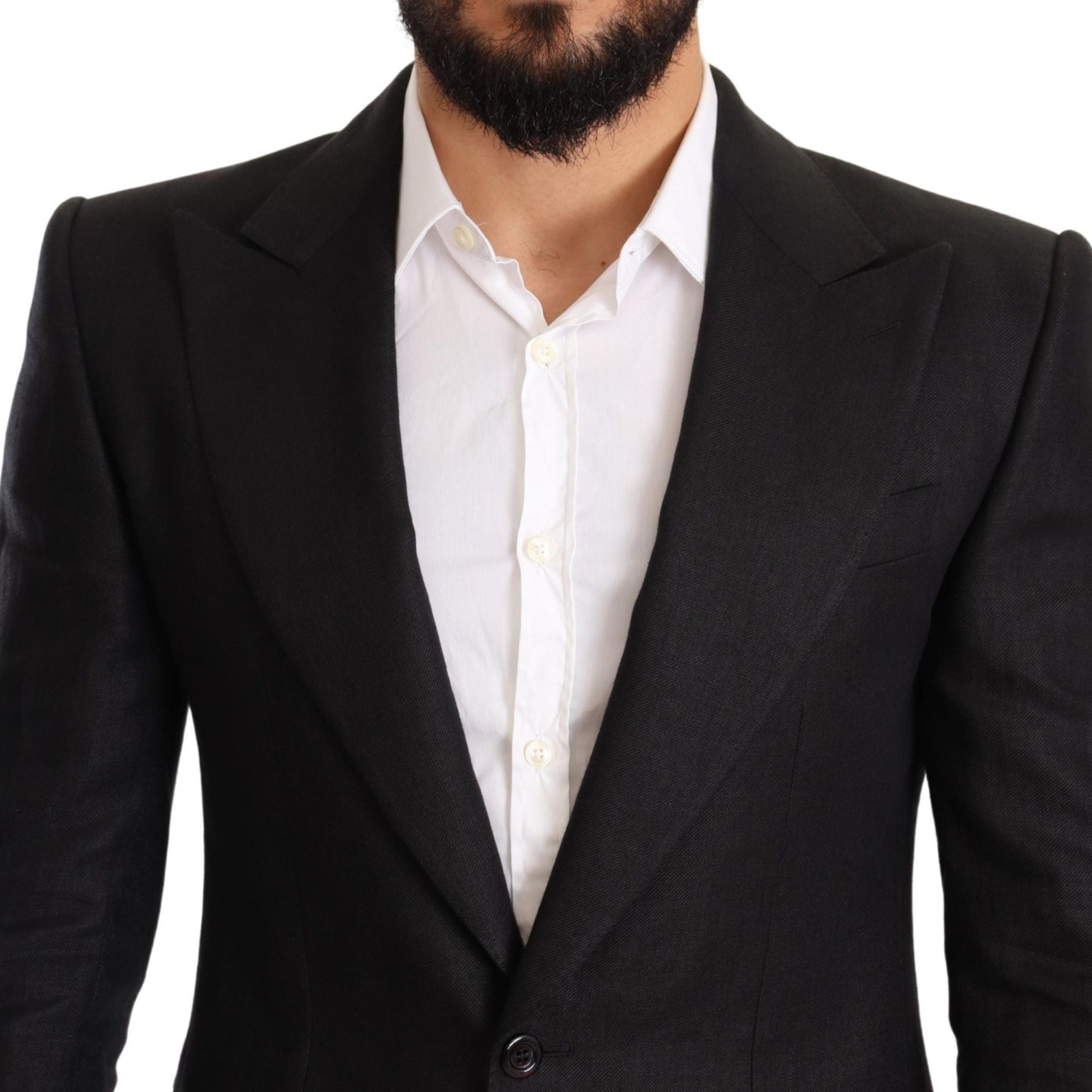 Dolce & Gabbana Black Linen Slim Fit Coat Jacket Blazer