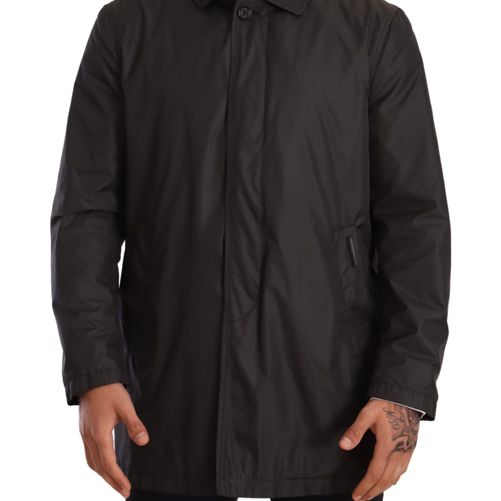 Dolce & Gabbana Black Polyester Mens Trench Coat Jacket