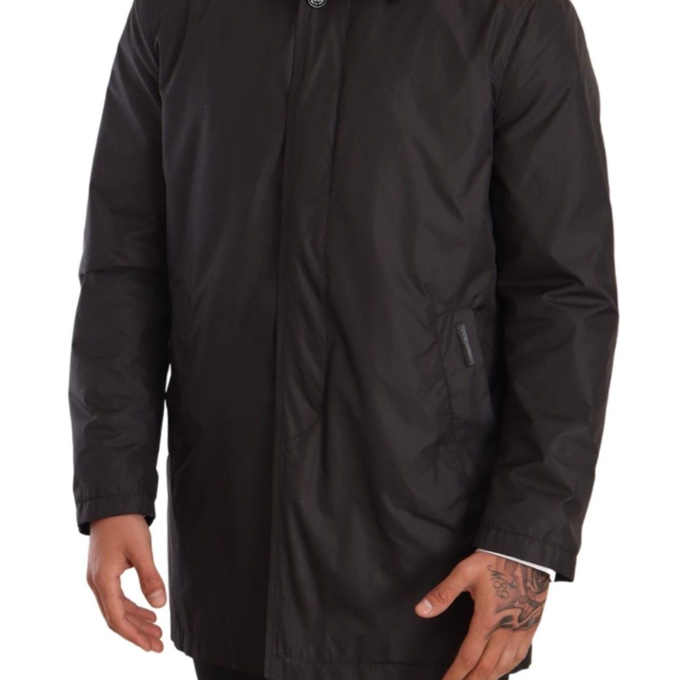 Dolce & Gabbana Black Polyester Mens Trench Coat Jacket