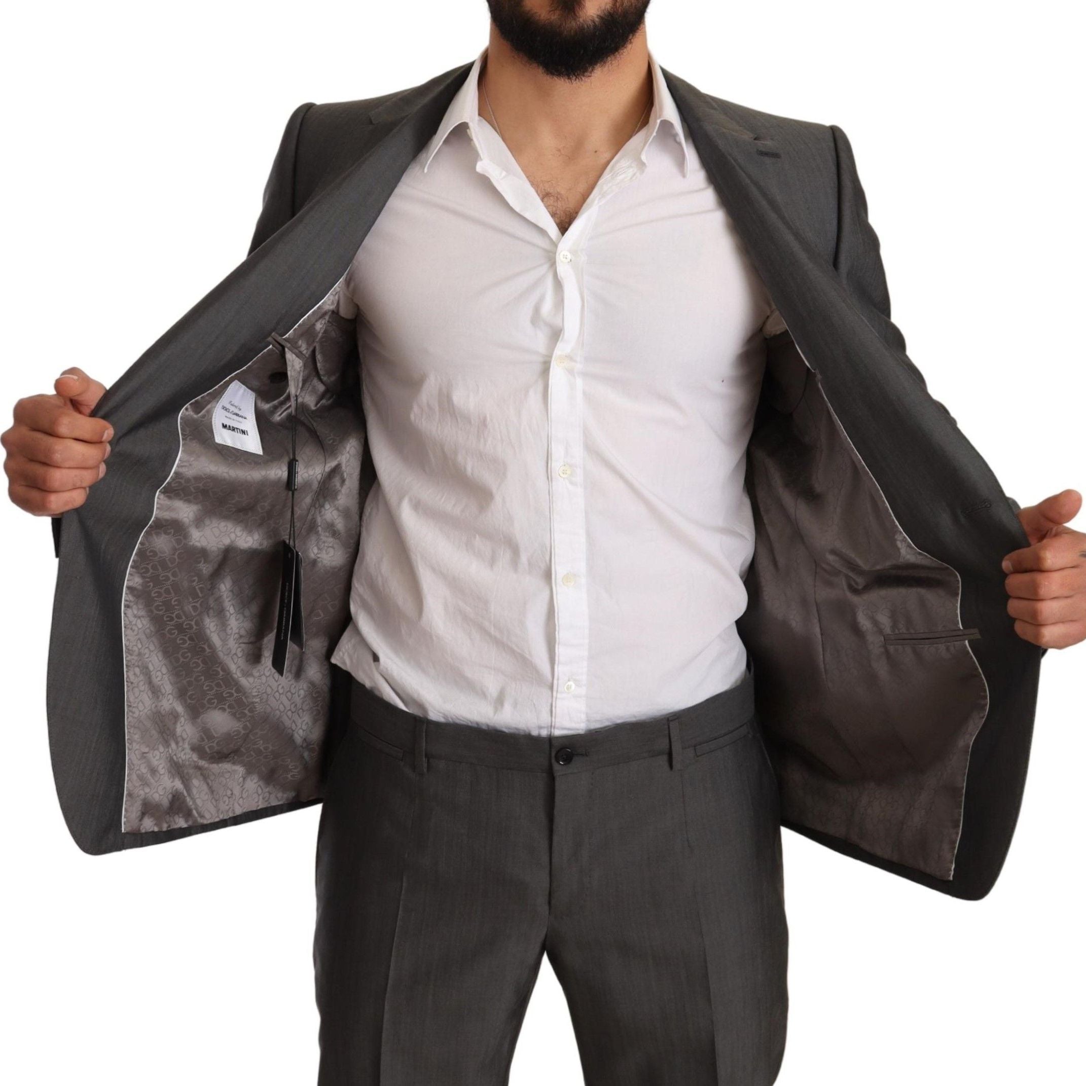 Dolce & Gabbana Gray Metallic MARTINI Slim Fit Set Suit