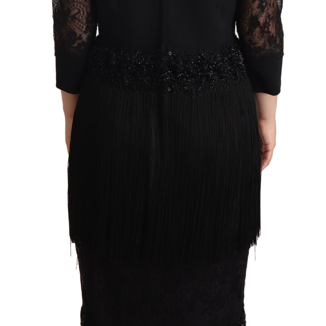 Dolce & Gabbana Black Sheer Floral Lace Crystal Maxi Dress