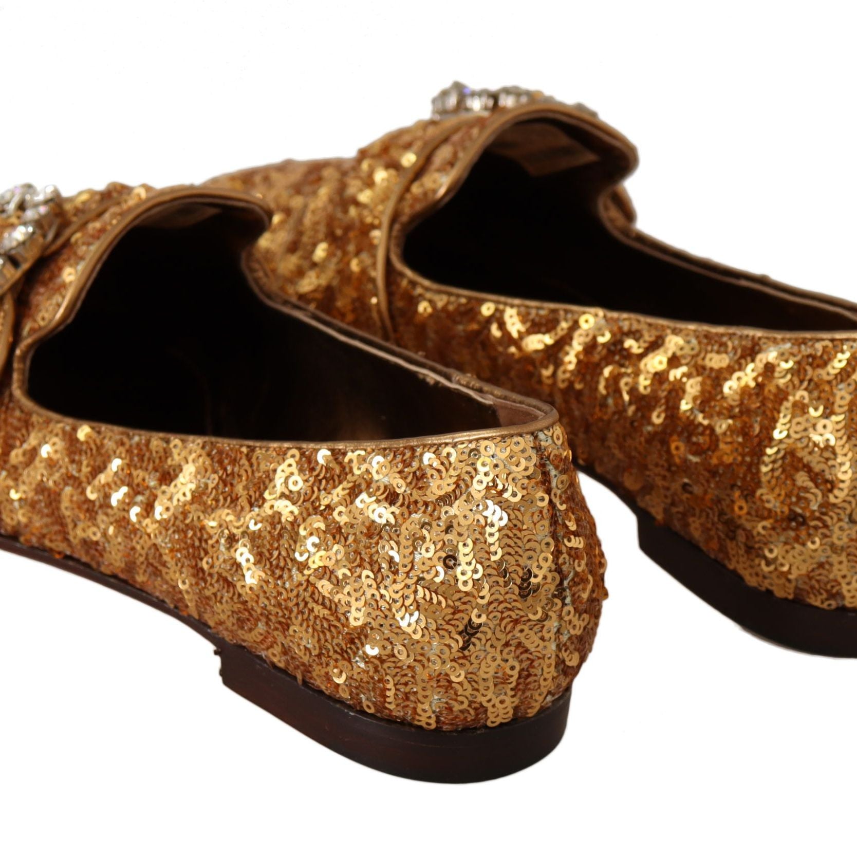 Dolce & Gabbana Gold Sequin Crystal Flat Women Loafers Shoes