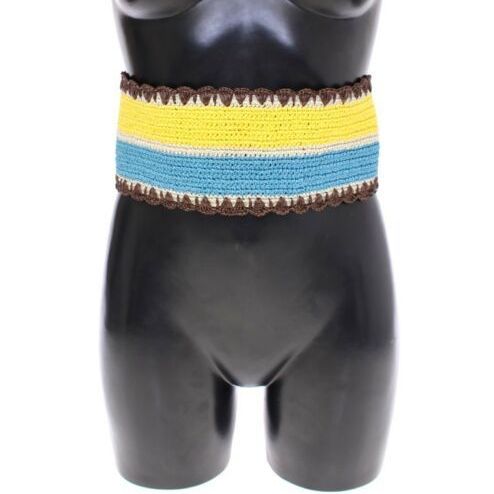 Dolce & Gabbana Yellow Striped Wide Waist Raffia Belt