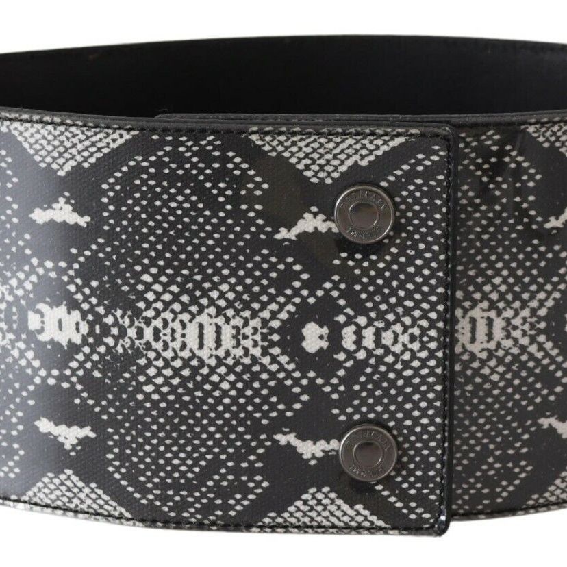 Ermanno Scervino Black Wide Leather Snakeskin Design Waist Belt
