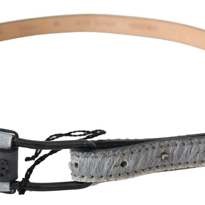 Ermanno Scervino Black Leather Fringes Logo Buckle Belt