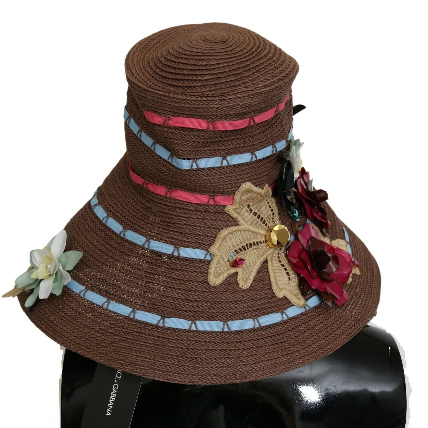 Dolce & Gabbana Brown Knitted Straw Floral Hat