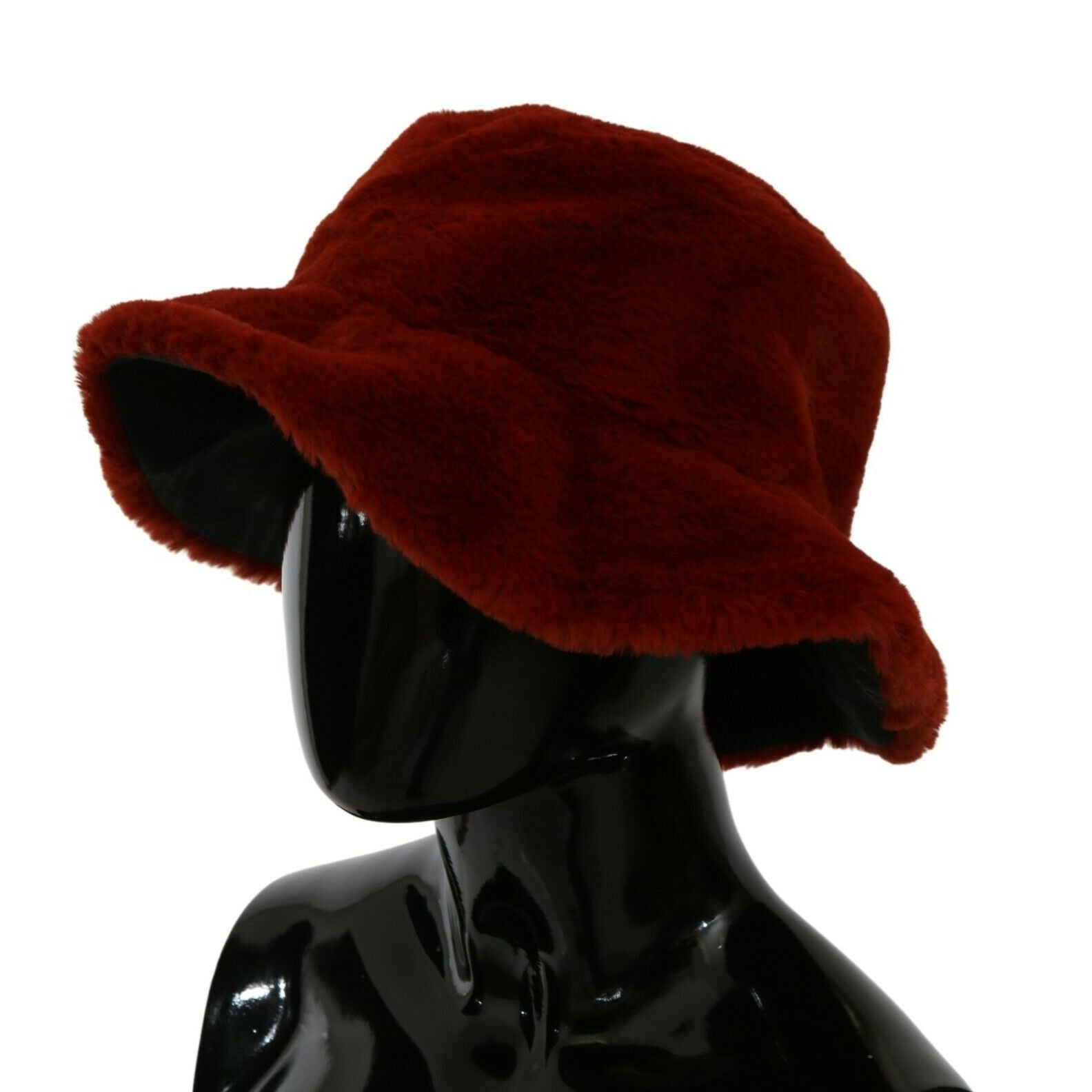 Dolce & Gabbana Red Bordeaux Fur Wide Brim Bucket Hat