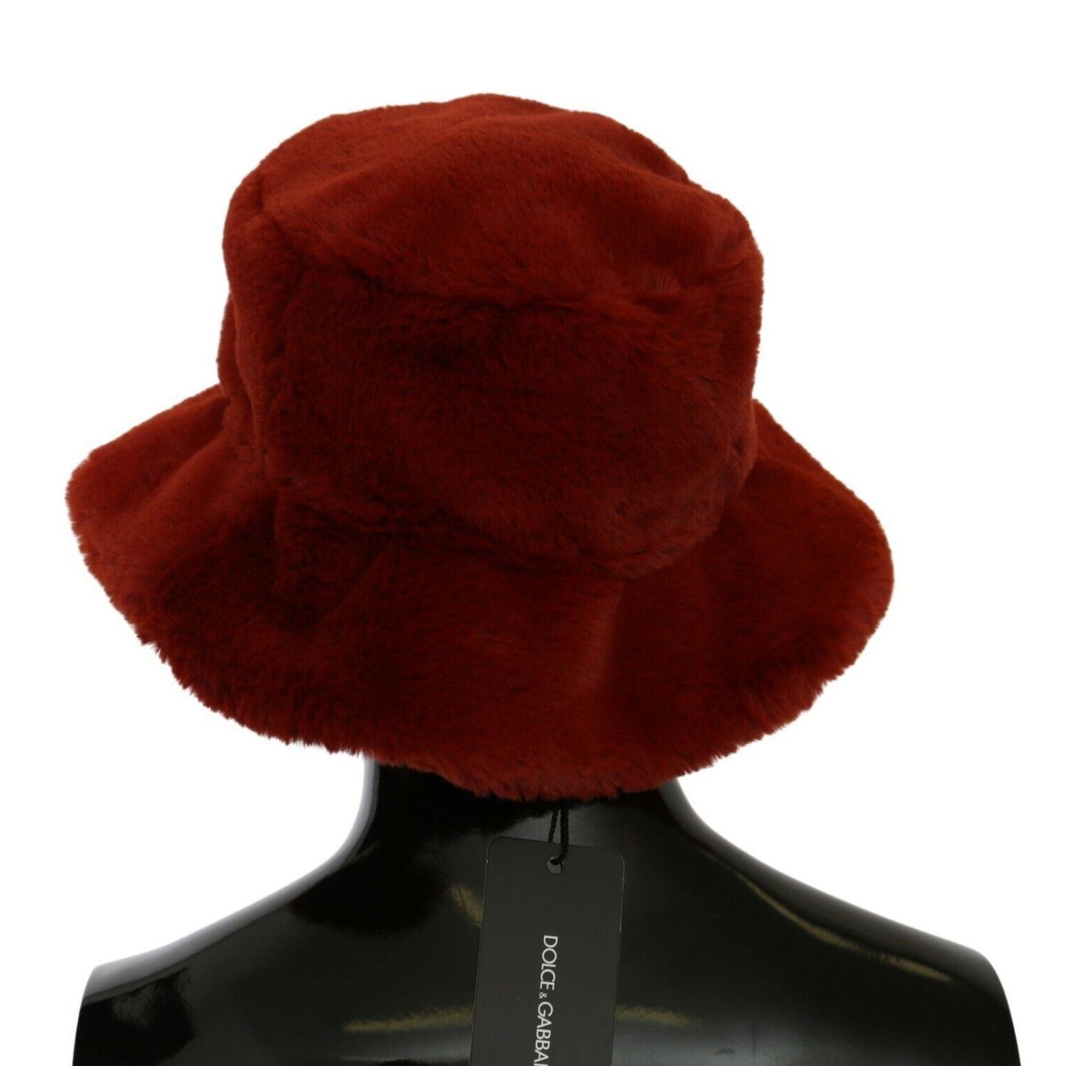 Dolce & Gabbana Red Bordeaux Fur Wide Brim Bucket Hat