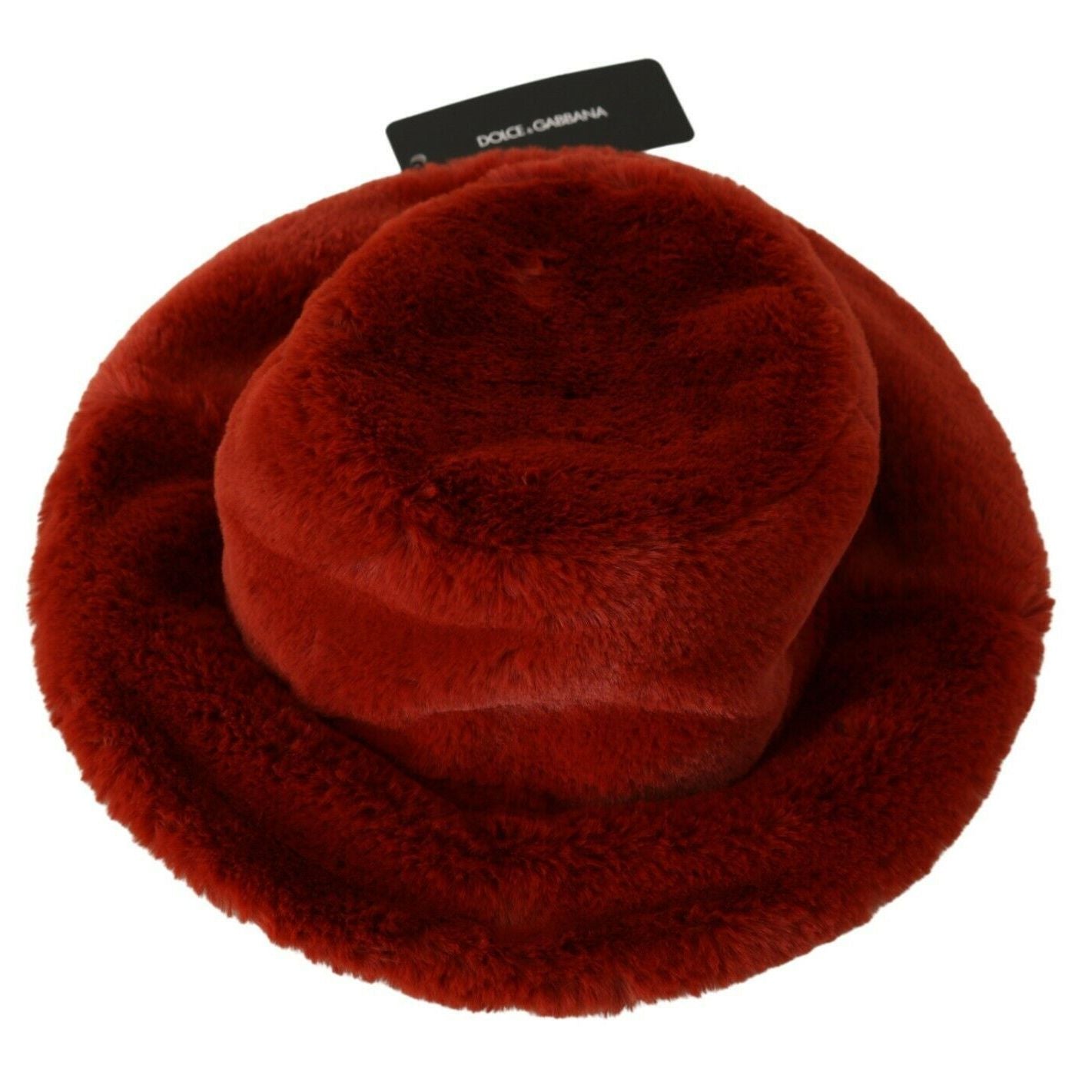 Dolce & Gabbana Red Bordeaux Fur Wide Brim Bucket Hat