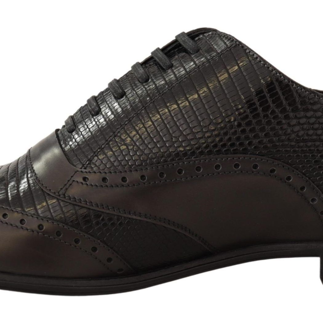 Dolce & Gabbana Brown Lizard Skin Leather Oxford Dress Shoes