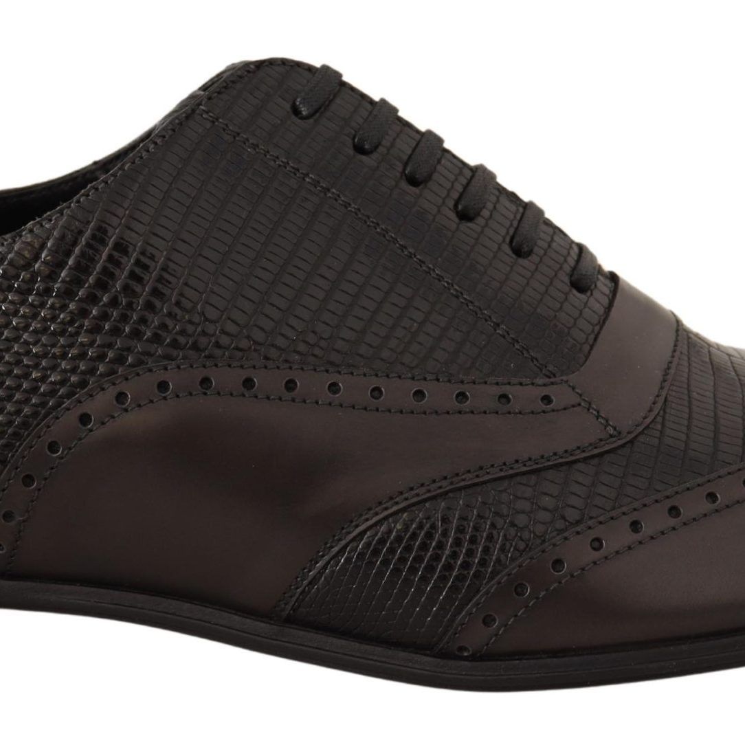 Dolce & Gabbana Brown Lizard Skin Leather Oxford Dress Shoes