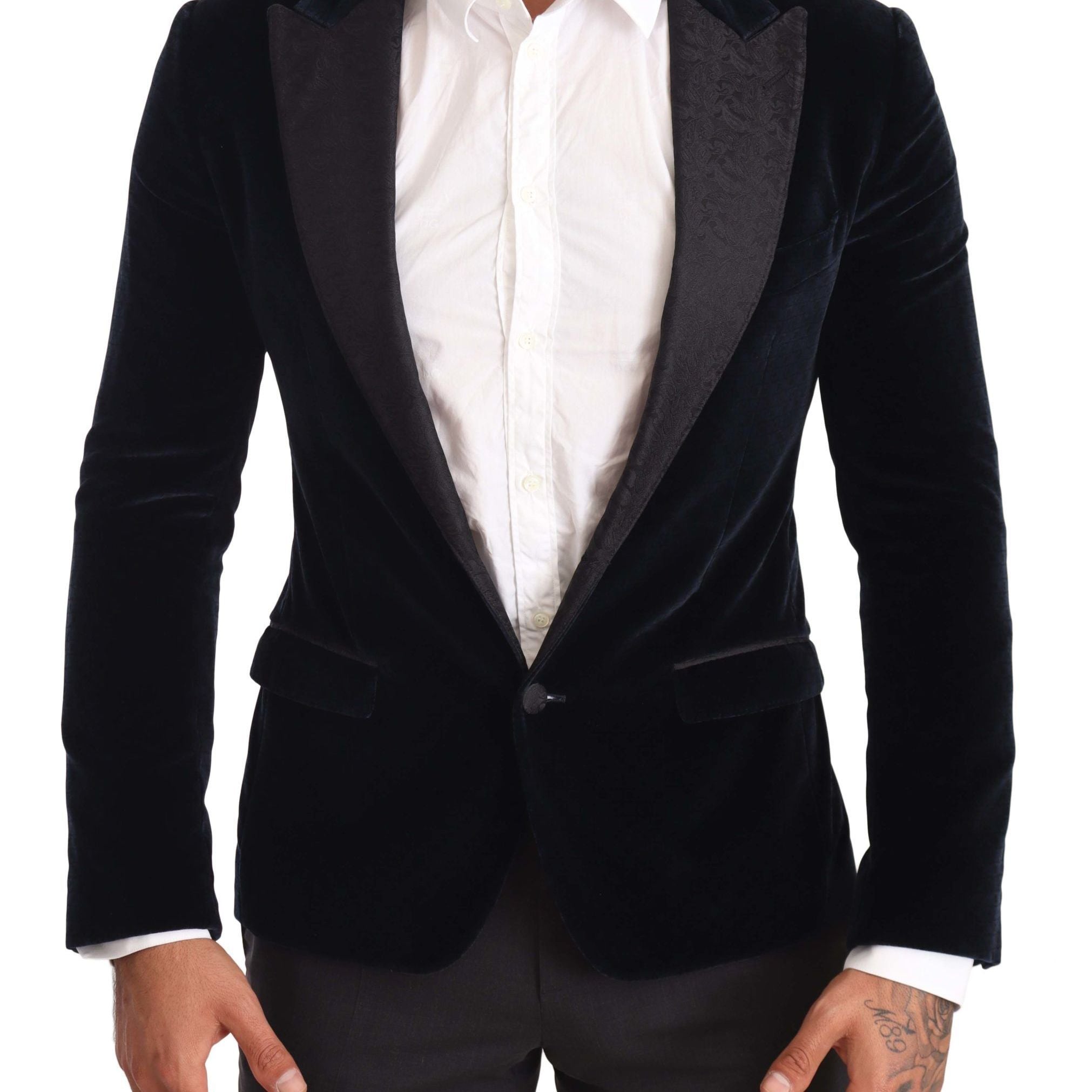 Dolce & Gabbana Blue Velvet Cotton Slim Fit Smoking Suit