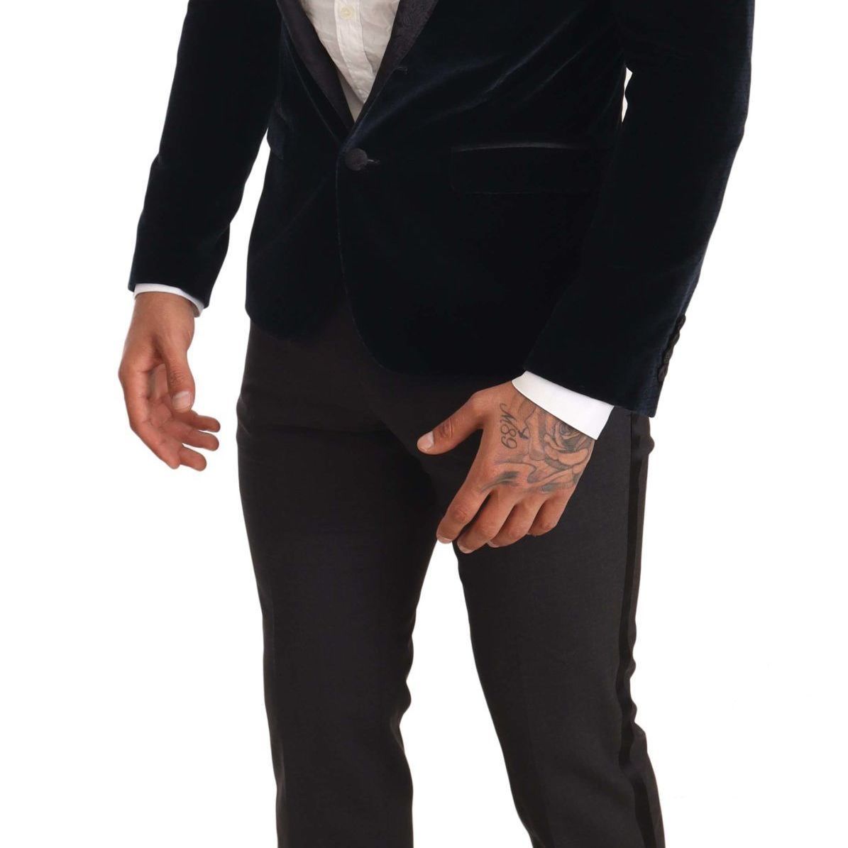 Dolce & Gabbana Blue Velvet Cotton Slim Fit Smoking Suit