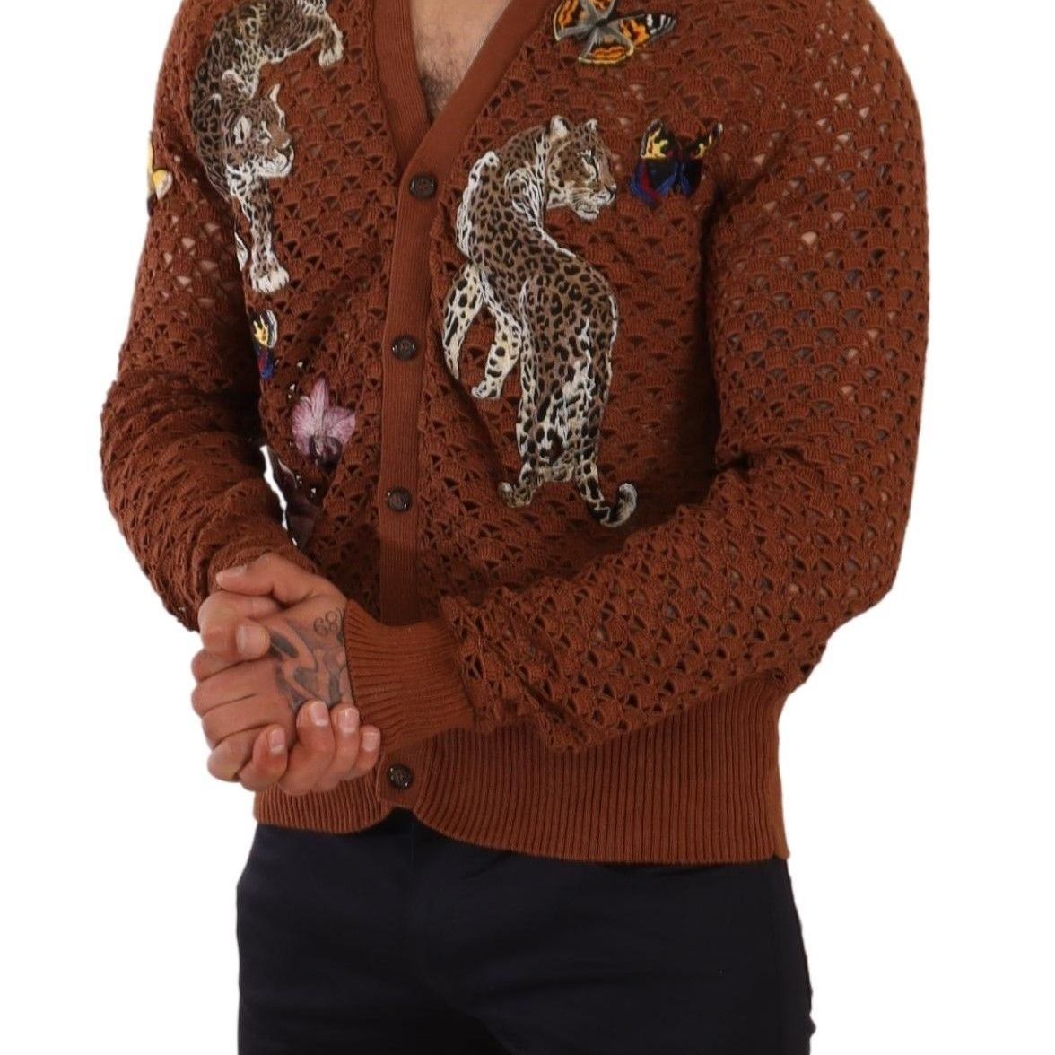 Dolce & Gabbana Brown Leopard Butterfly Cardigan Sweater