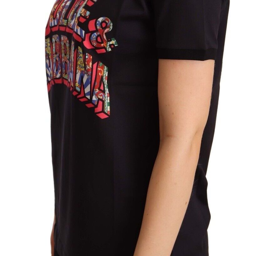 Dolce & Gabbana Black Cotton Large Print Top Crewneck T-shirt