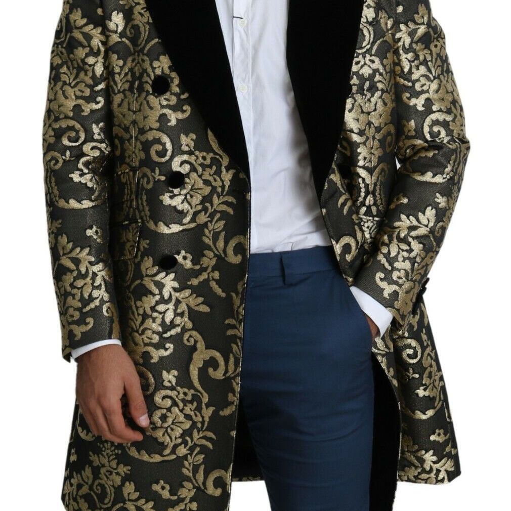 Dolce & Gabbana Black Gold Jacquard Long Coat SICILIA Jacket