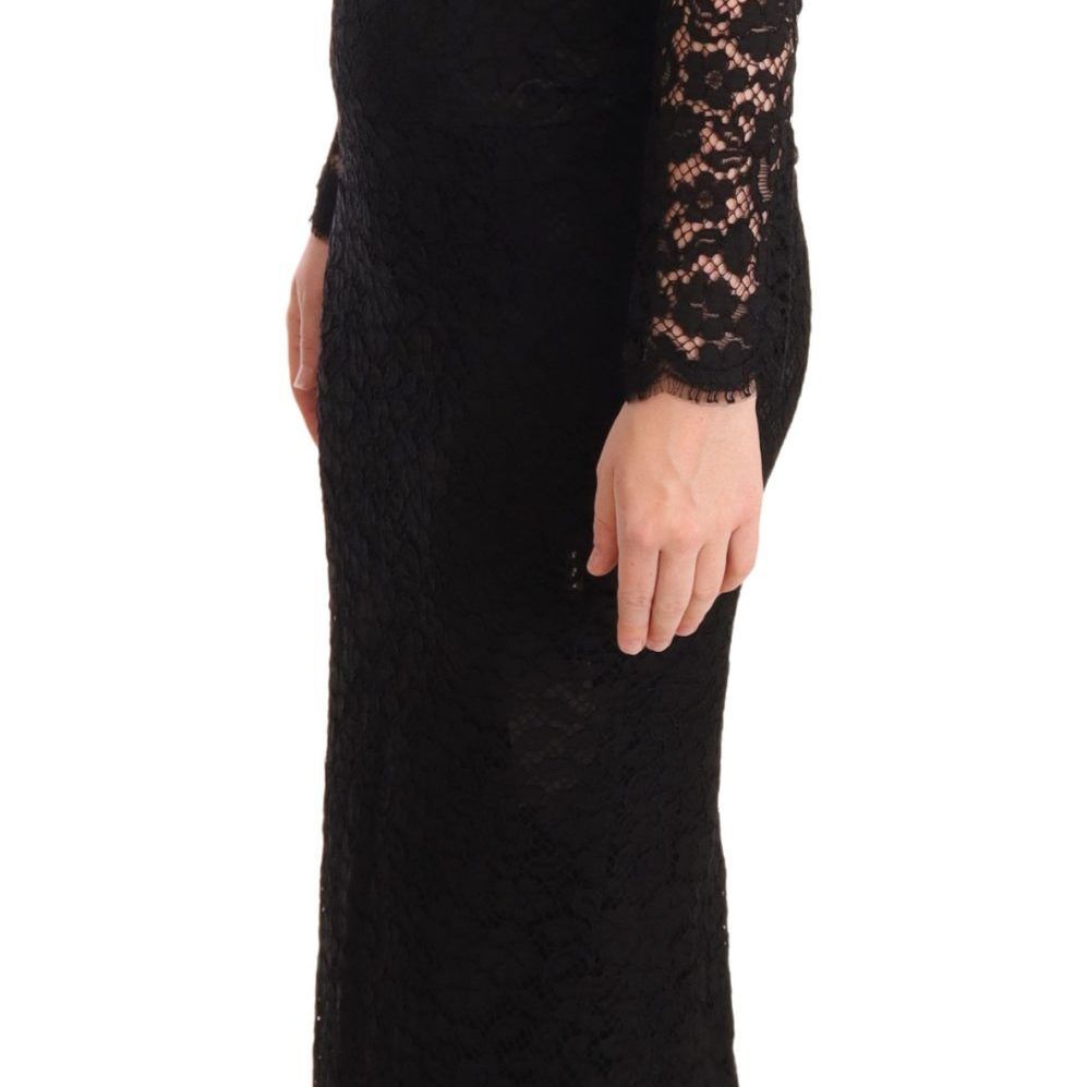 Dolce & Gabbana Black Cotton Lace Mermaid Long Sleeves Dress