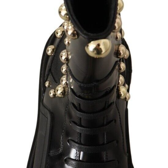 Dolce & Gabbana Black Leather Studded Combat Boots
