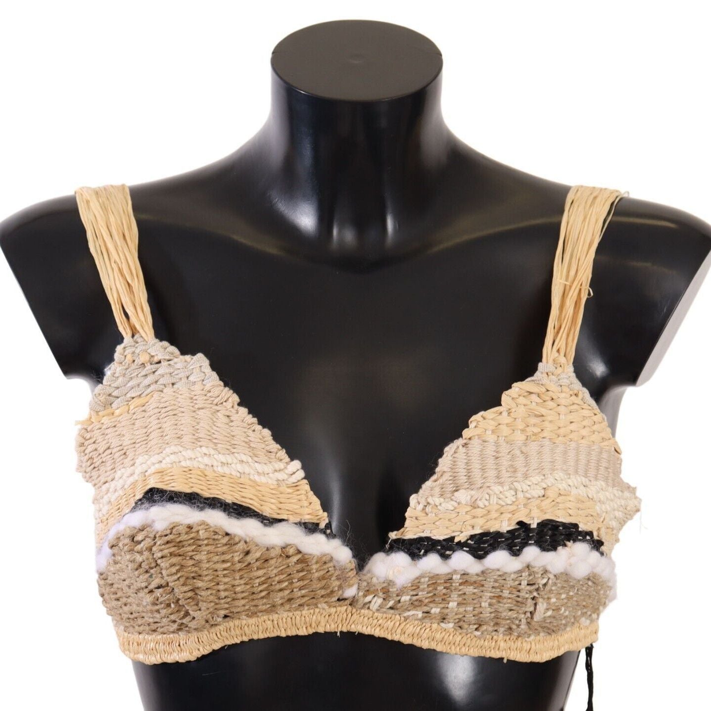 Dolce & Gabbana Beige Straw Raffia Woven Crochet Cover Up Top