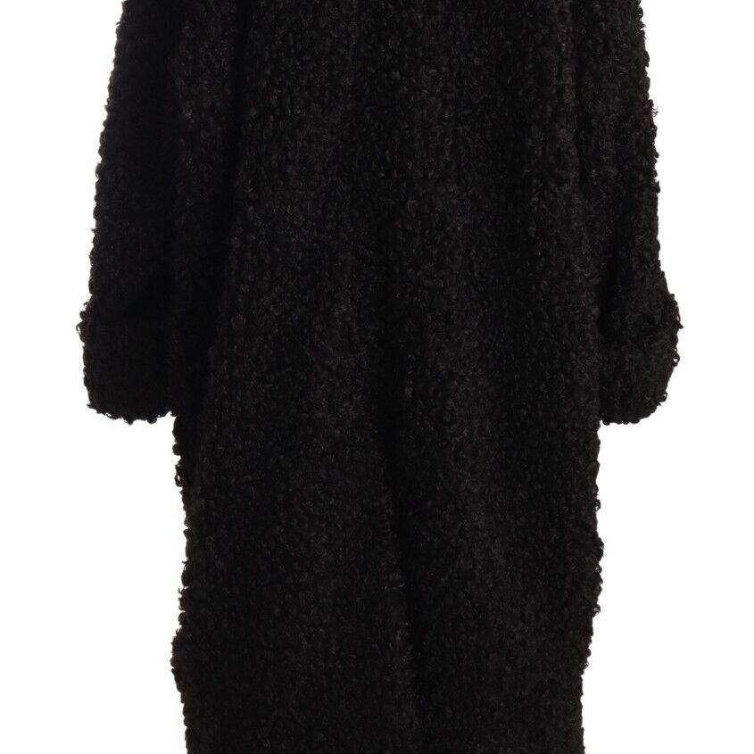 Dolce & Gabbana Black Polyester Fur Trench Coat Jacket