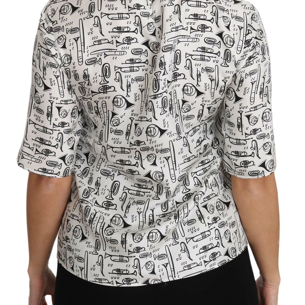 Dolce & Gabbana White Musical Instruments Print Blouse