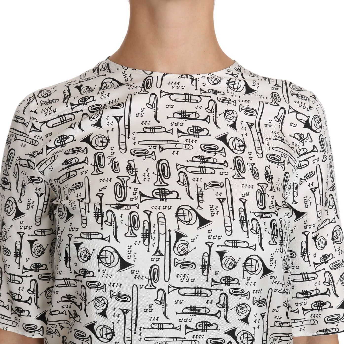 Dolce & Gabbana White Musical Instruments Print Blouse