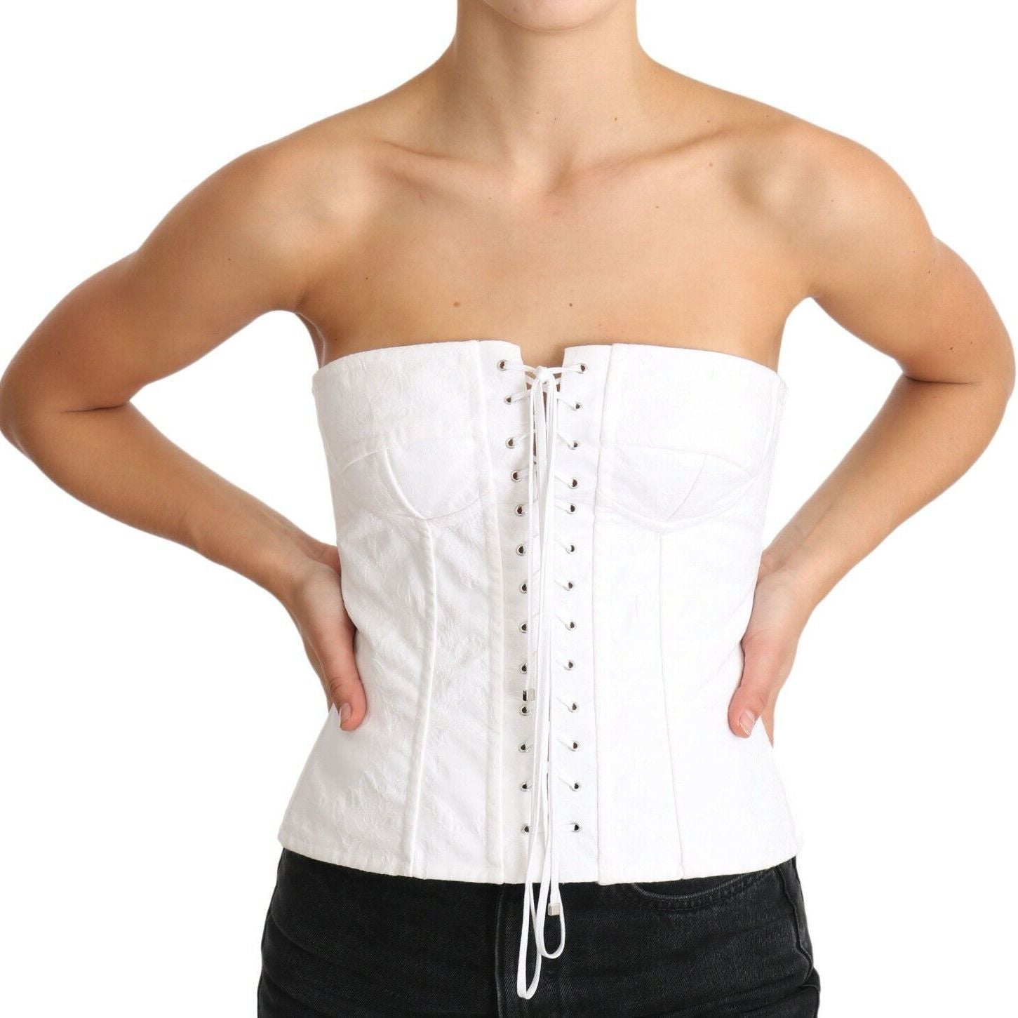 Dolce & Gabbana White PALERMO Bustier Cotton Top Corset
