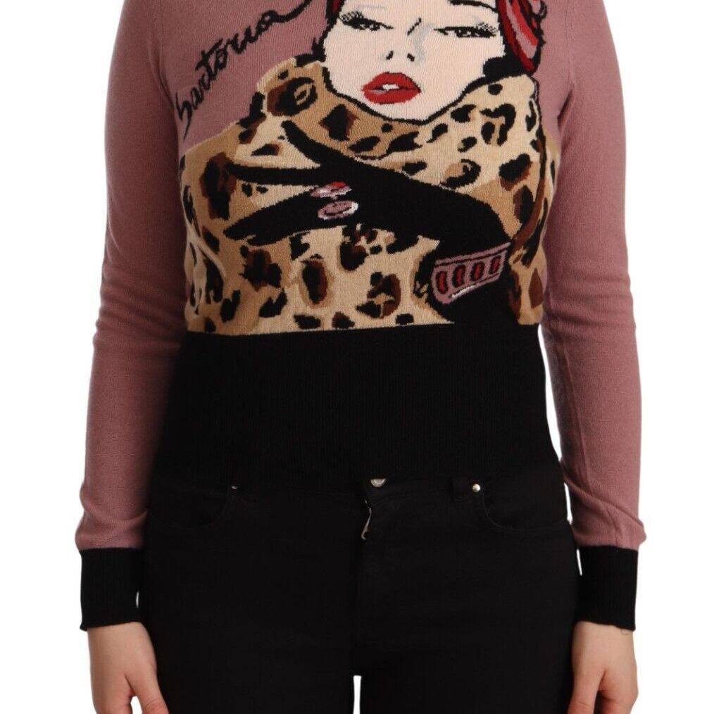 Dolce & Gabbana Pink Cashmere Crewneck Sartoria Pullover Sweater