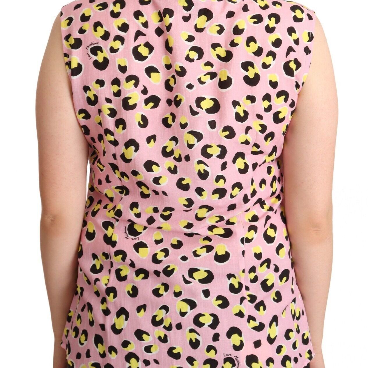 Love Moschino Pink Leopard Print Sleeveless Collared Polo Top
