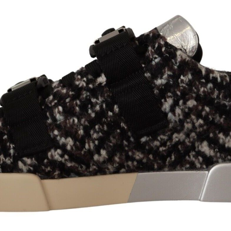 Dolce & Gabbana Silver Leather Brown Cotton Wool Sneakers Shoes