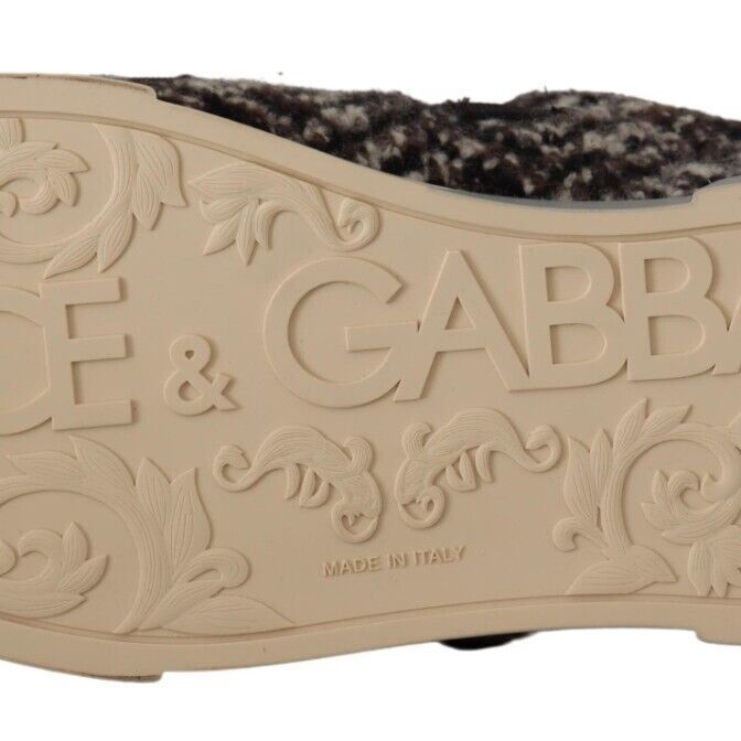 Dolce & Gabbana Silver Leather Brown Cotton Wool Sneakers Shoes