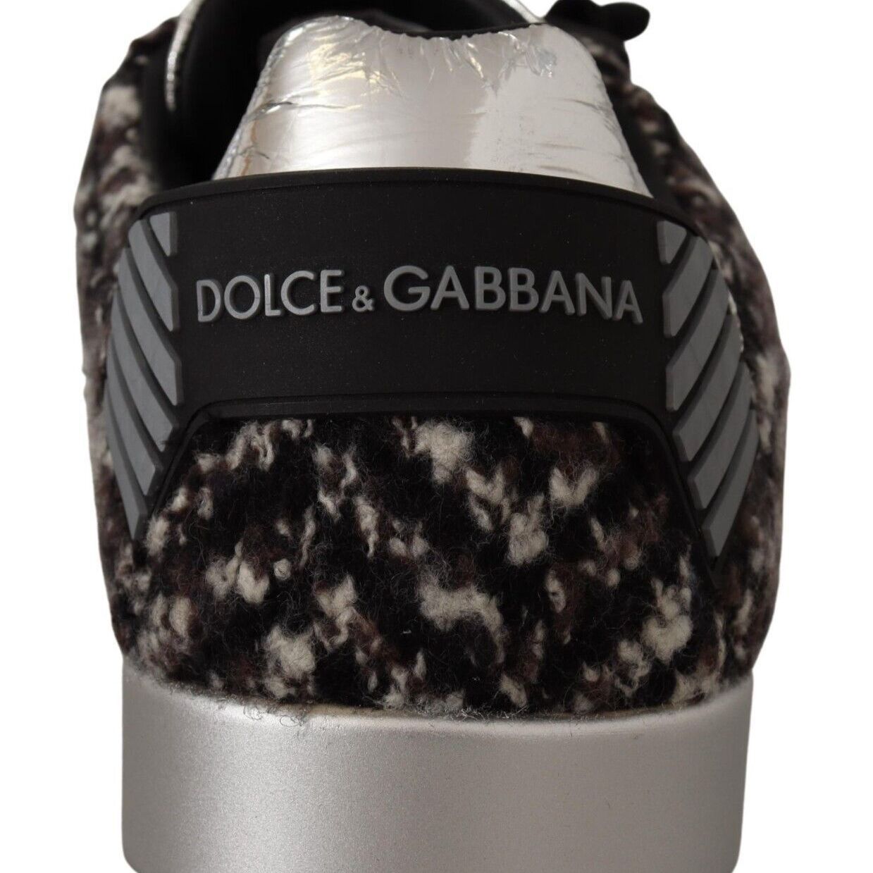 Dolce & Gabbana Silver Leather Brown Cotton Wool Sneakers Shoes