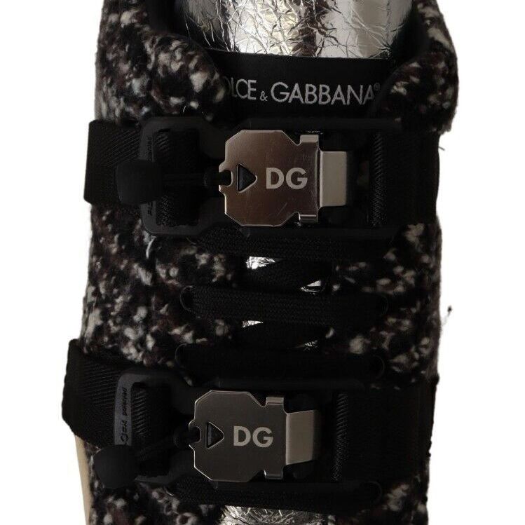 Dolce & Gabbana Silver Leather Brown Cotton Wool Sneakers Shoes