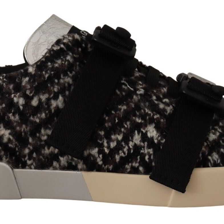 Dolce & Gabbana Silver Leather Brown Cotton Wool Sneakers Shoes
