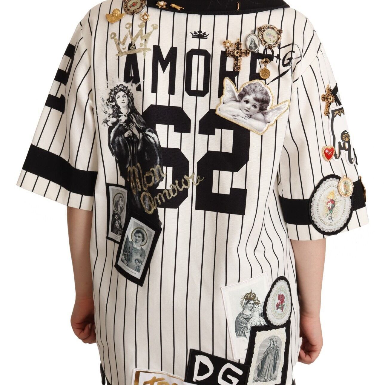 Dolce & Gabbana White Cotton Crystal Charms Amore Shirt