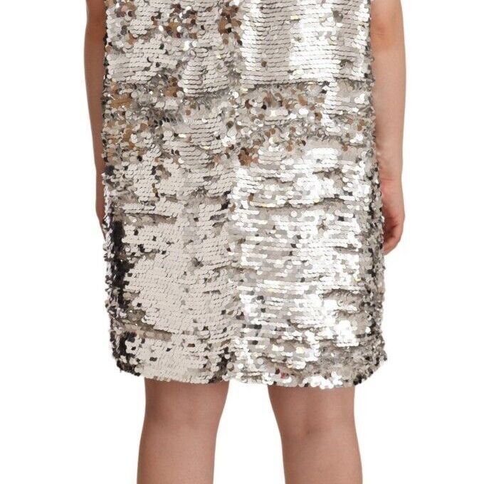 MSGM Silver Sequined Polyester Short Sleeves Shift Mini Dress