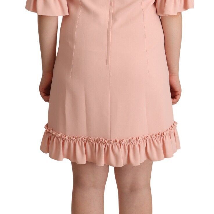 Dolce & Gabbana Pink Ruffled Sleeves Viscose Sheath Dress