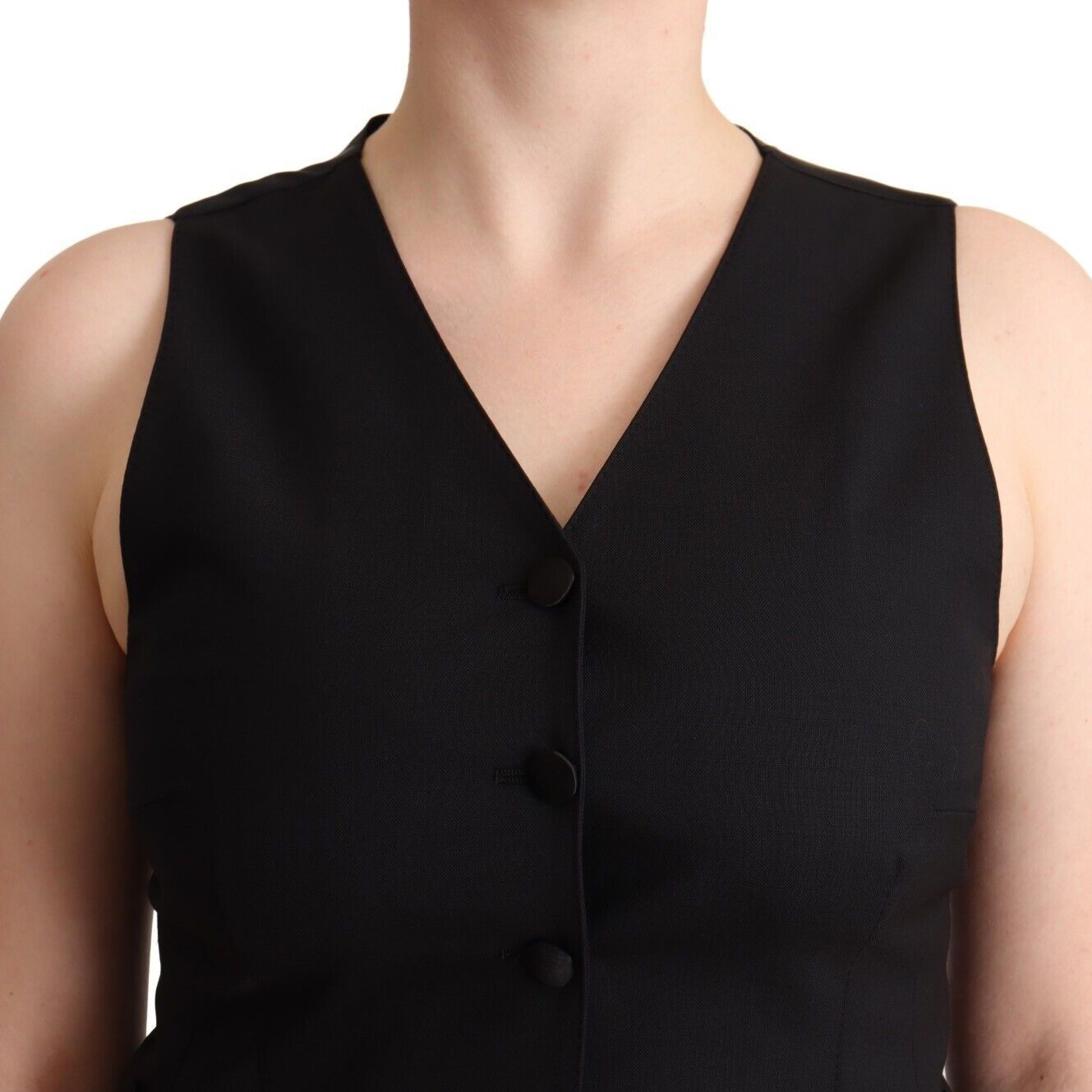 Dolce & Gabbana Black Button Down Sleeveless Viscose Vest Top