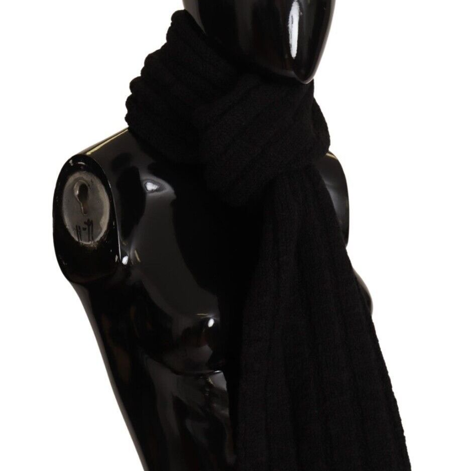 Dolce & Gabbana Black Virgin Wool Knitted Unisex Warmer Shawl Scarf
