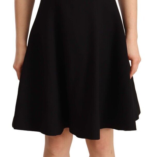 Dolce & Gabbana Black Fit Flare Wool Stretch Sheath Dress