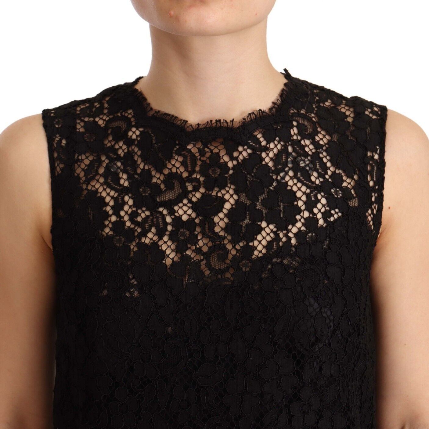 Dolce & Gabbana Black Floral Lace Sheath Sleeveless Mini Dress
