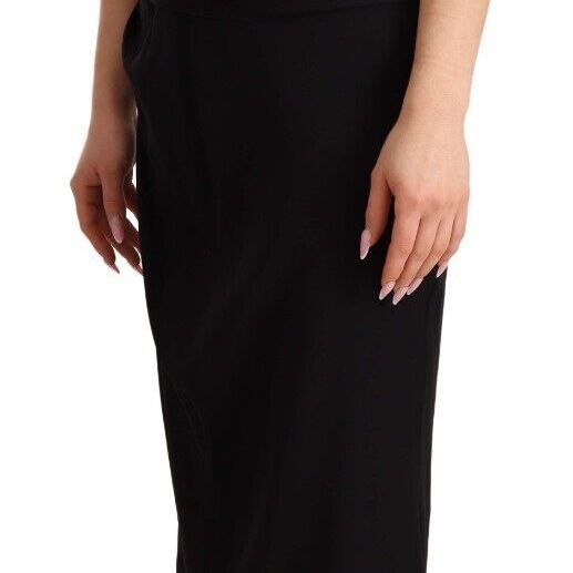 Dolce & Gabbana Black Silk Stretch Strapless Sheath Midi Dress