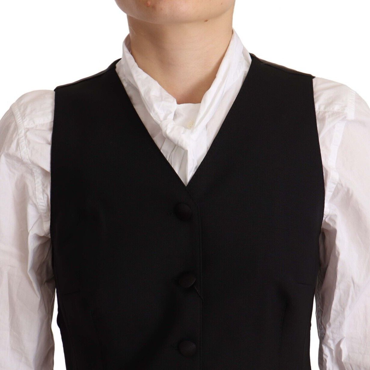 Dolce & Gabbana Black Button Down Sleeveless Vest Viscose Top