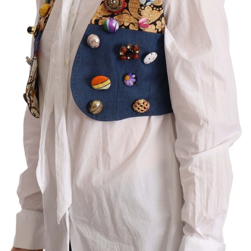 Dolce & Gabbana Multicolor Embellished Waist Coat Cotton Top