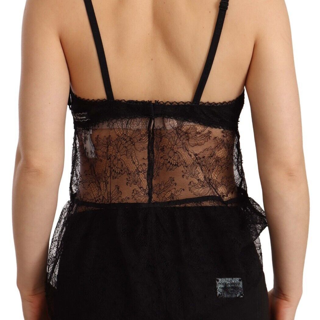 Dolce & Gabbana Black Silk Lace Babydoll Nylon Lingerie Top