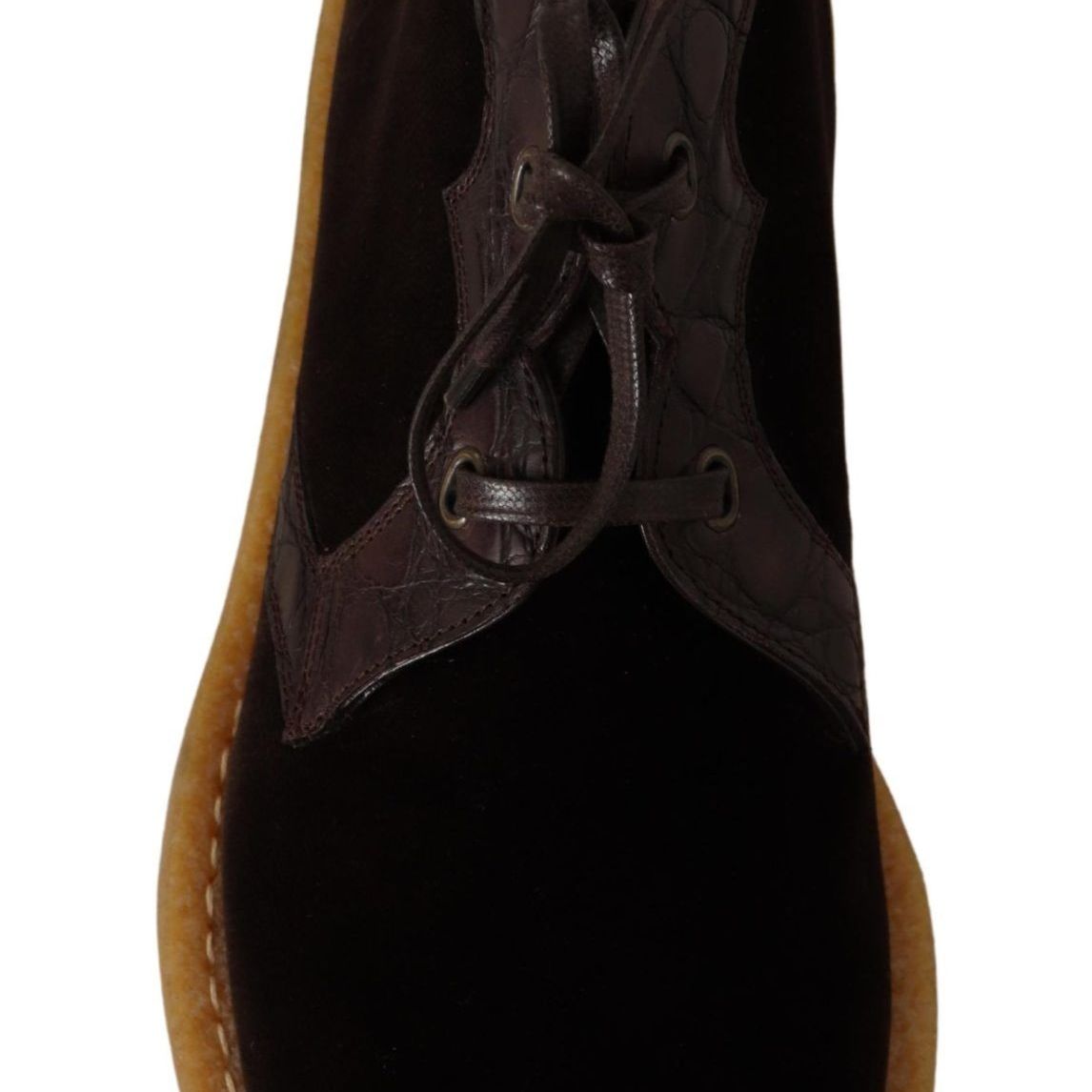Dolce & Gabbana Brown Velvet Exotic Leather Boots