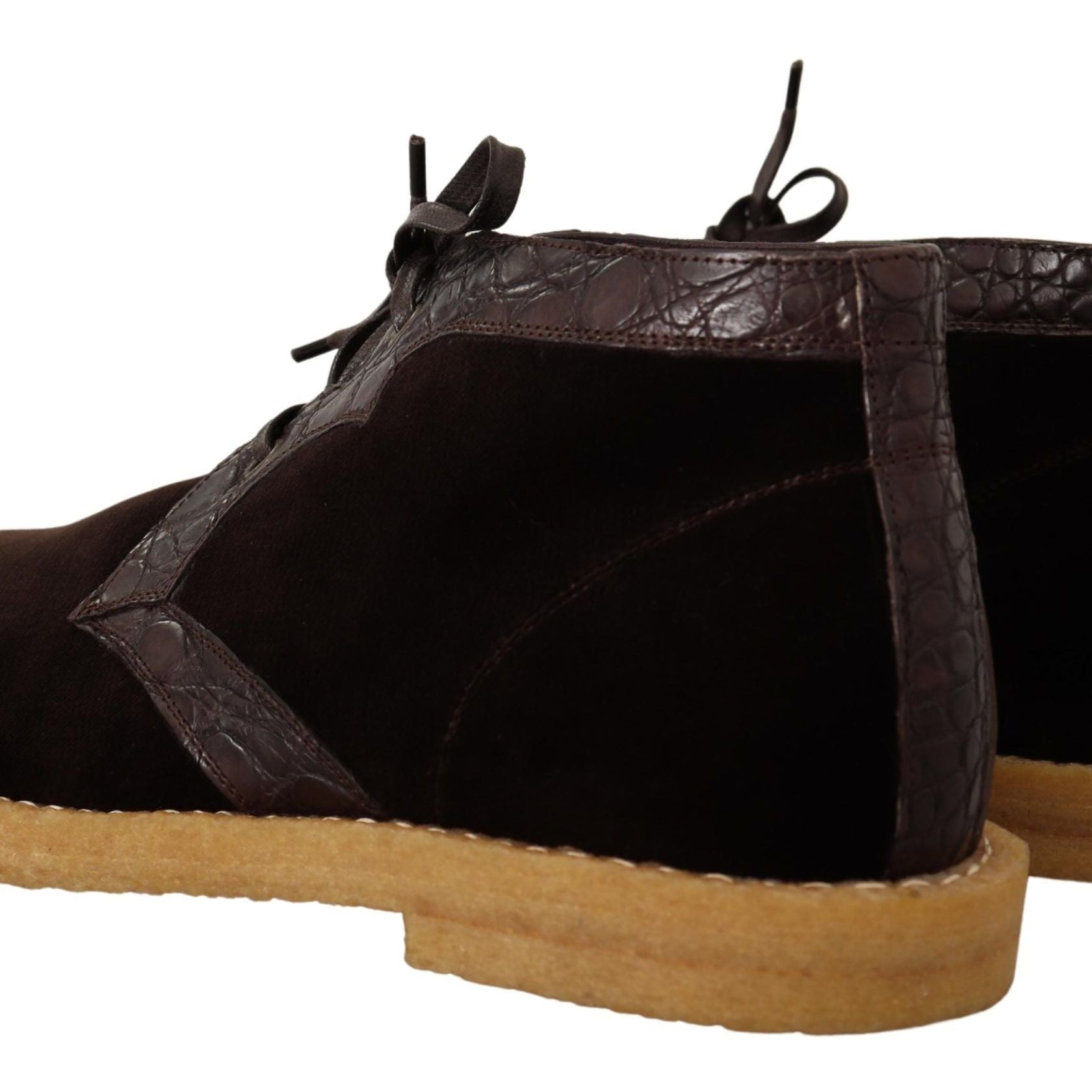 Dolce & Gabbana Brown Velvet Exotic Leather Boots